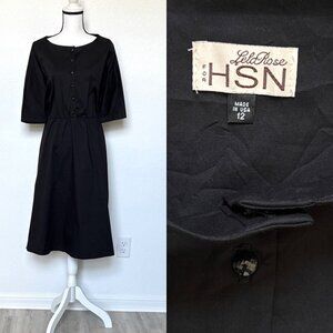 Size 12 Lela Rose Vintage Inspired Black Cotton Midi Dress